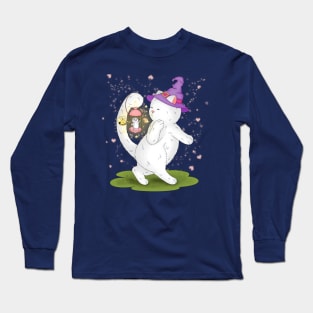 White Cat Dancing With A Cute Hamster Long Sleeve T-Shirt